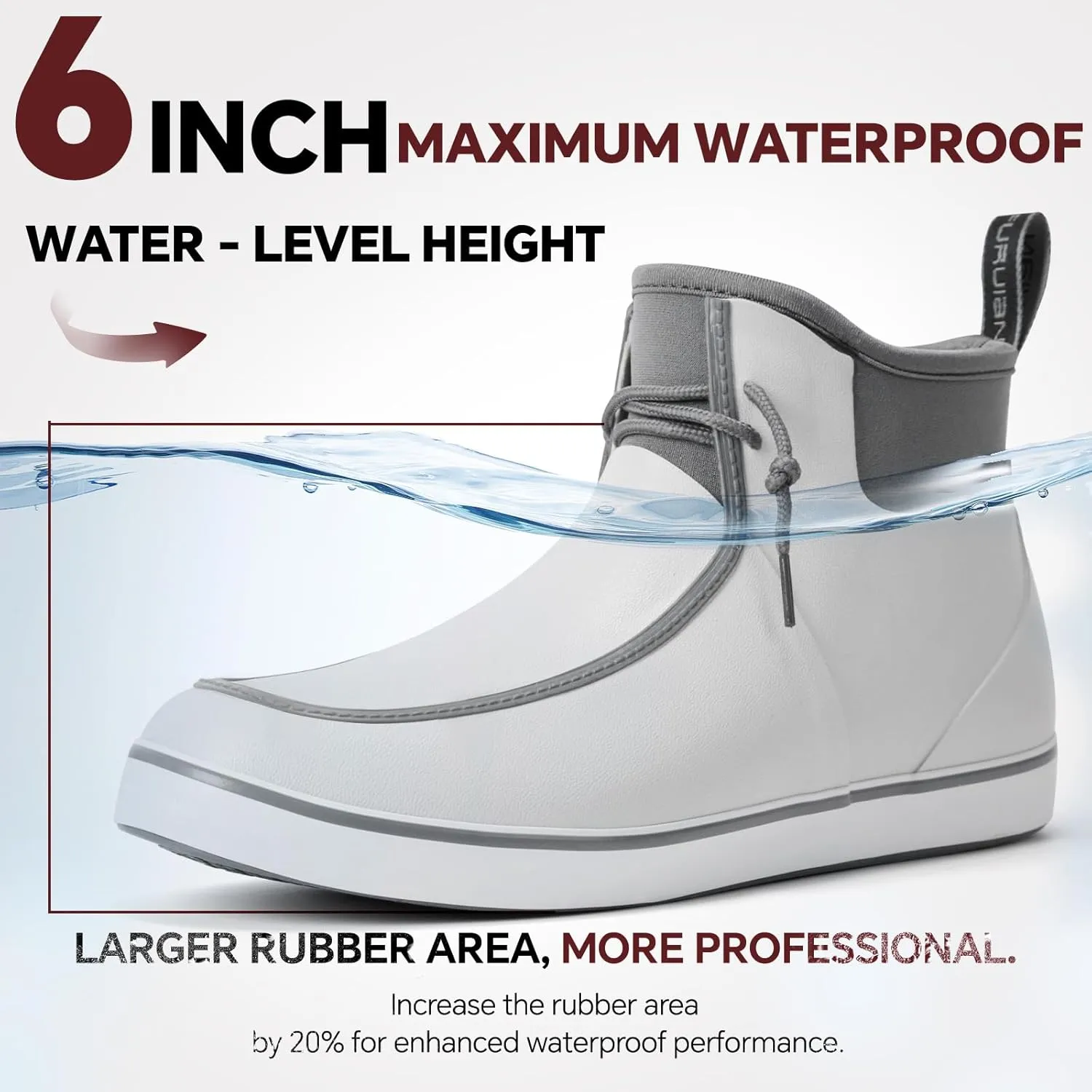 Furuian Deck Boots for Men Waterproof Rain Boots Durable Rubber Boots Comfortable Fishing Loafers Slip On Moc Toe Shoes Non Slip Boat Shoes for Fishing, Gardening, Daily, Working, Sailing