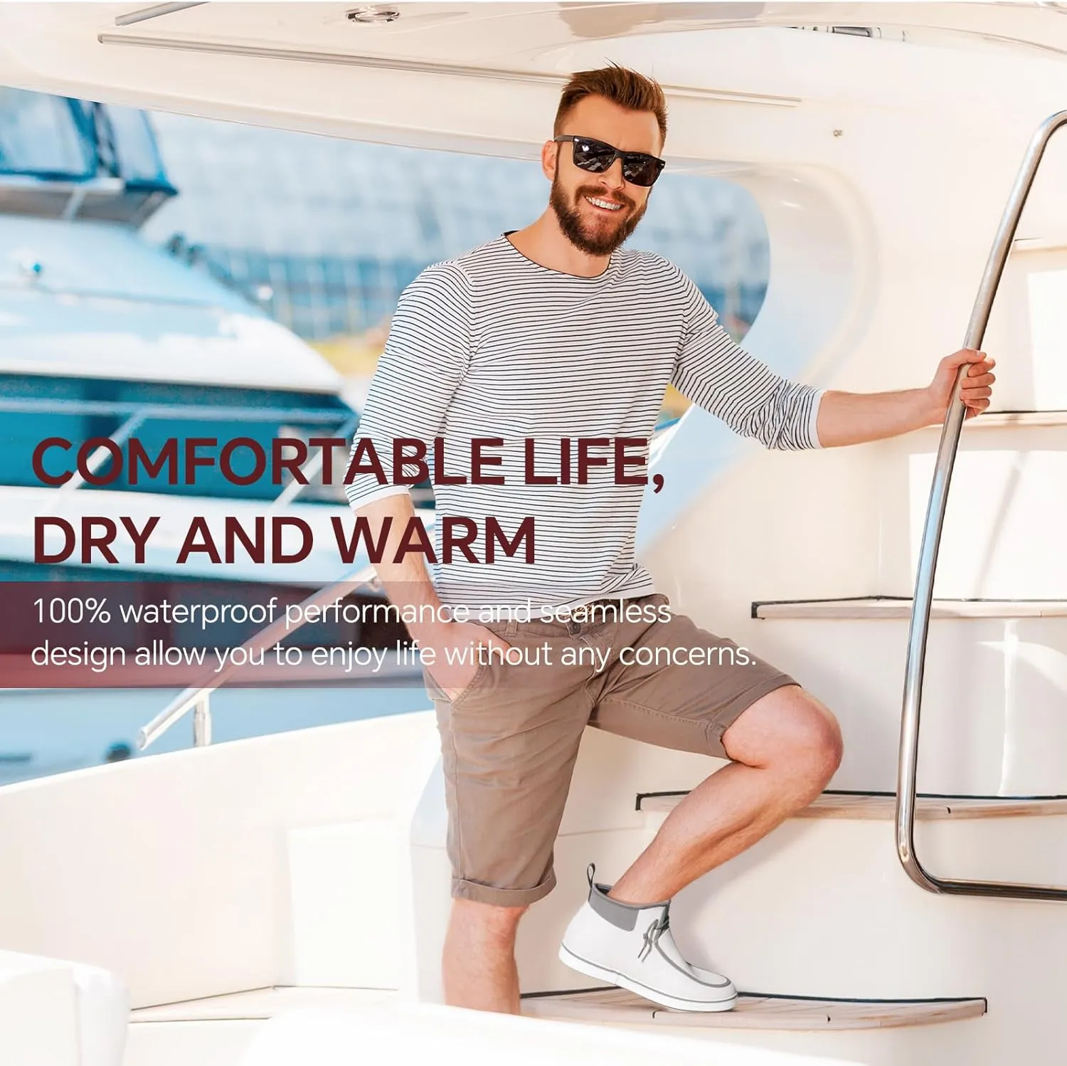 Furuian Deck Boots for Men Waterproof Rain Boots Durable Rubber Boots Comfortable Fishing Loafers Slip On Moc Toe Shoes Non Slip Boat Shoes for Fishing, Gardening, Daily, Working, Sailing