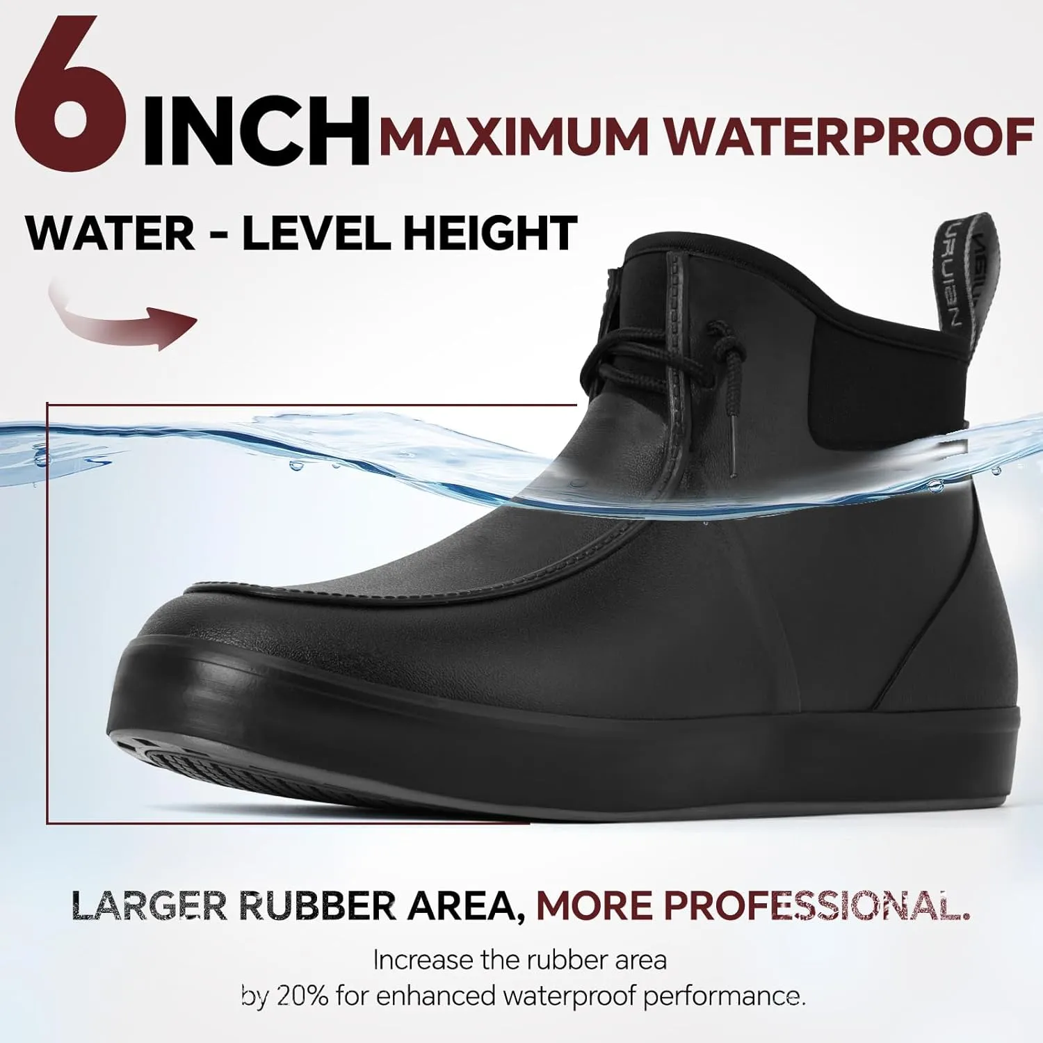 Furuian Deck Boots for Men Waterproof Rain Boots Durable Rubber Boots Comfortable Fishing Loafers Slip On Moc Toe Shoes Non Slip Boat Shoes for Fishing, Gardening, Daily, Working, Sailing