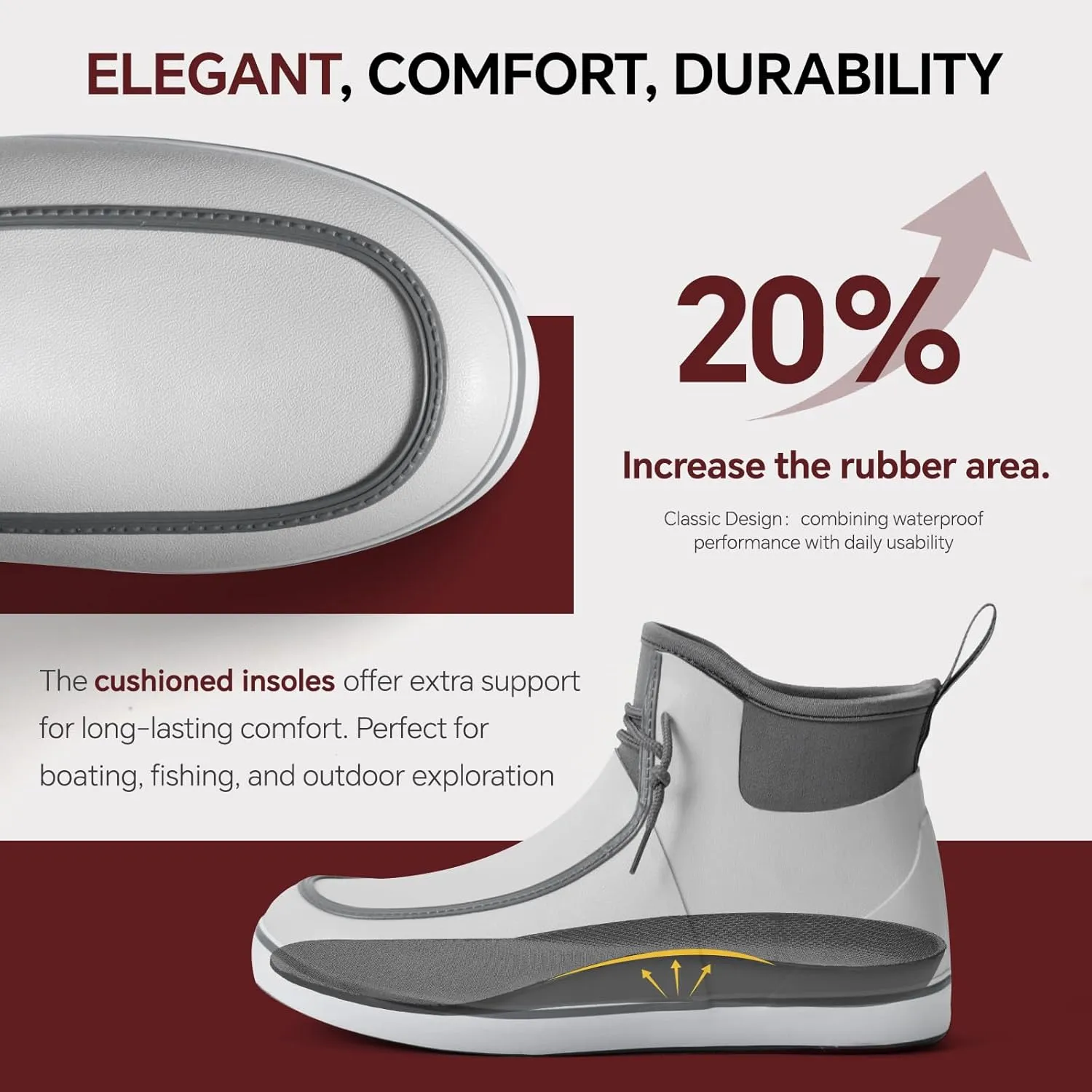 Furuian Deck Boots for Men Waterproof Rain Boots Durable Rubber Boots Comfortable Fishing Loafers Slip On Moc Toe Shoes Non Slip Boat Shoes for Fishing, Gardening, Daily, Working, Sailing