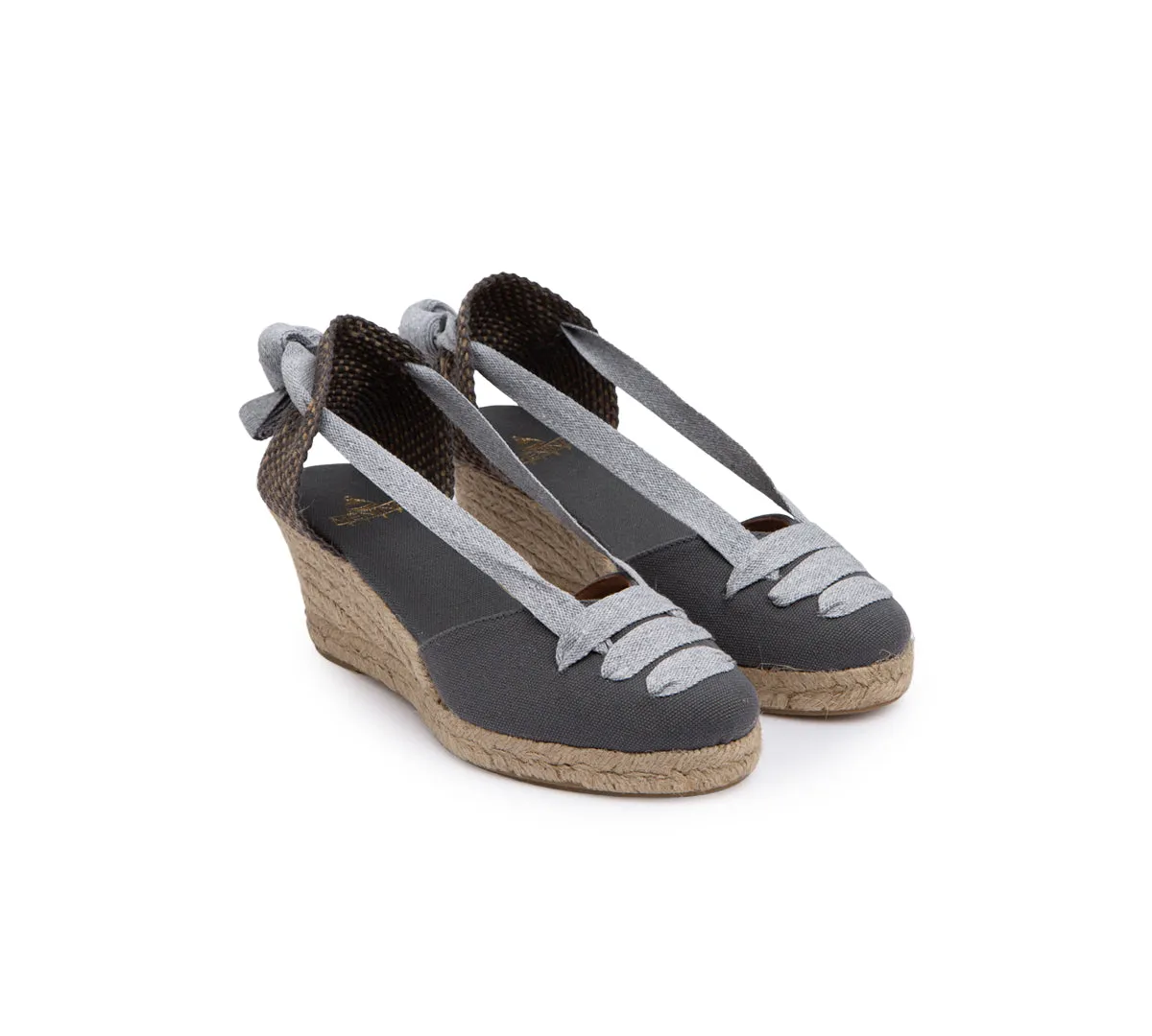 Gimena Pewter Top Laces High Wedge Espadrille