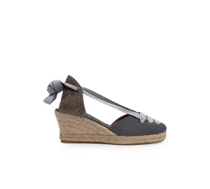 Gimena Pewter Top Laces High Wedge Espadrille
