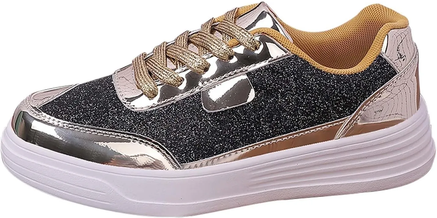 Glitter Sneakers for Women Sequins Sparkly Shoes Fashion Walking Shoes Shiny Lace-up Comfortable Trendy Running Footwear Sneakers