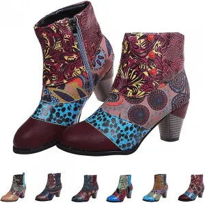 Hbeylia Boots For Women Fashion Snake Leather Round Toe Pump Ankle Booties Trendy Chunky High Heels Dress Short Boots For Ladies