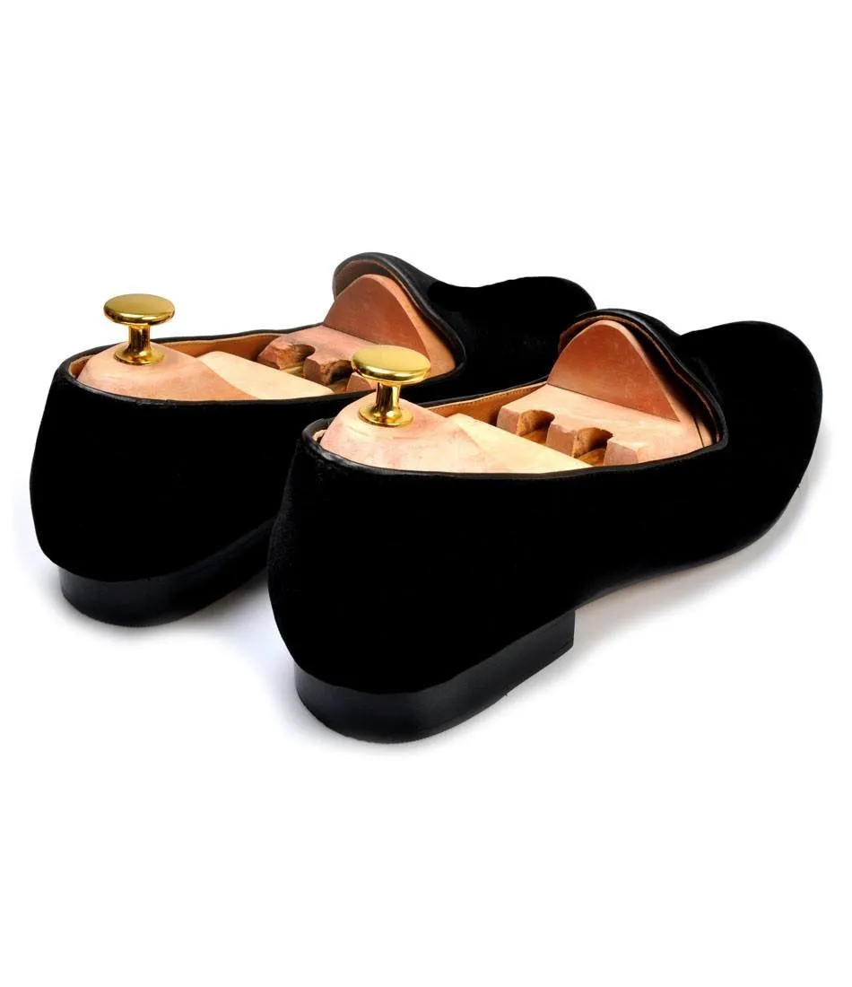 Height Increasing Black Velvet Spartan Shield Embroidered Loafers
