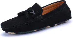 HOOENG Smoking Loafer for Men Genuine Leather Tassel Round Toe Stitching Details Comfortable Flexible Resistant Walking Slip on (Color : Black, Size : 7)