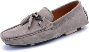 HOOENG Smoking Loafer for Men Genuine Leather Tassel Round Toe Stitching Details Comfortable Flexible Resistant Walking Slip on (Color : Khaki, Size : 8.5)