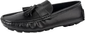 HOOENG Smoking Loafer for Men Tassel Stitching Details Round Toe Genuine Leather Flexible Flat Heel Lightweight Driving Slip On (Color : Black, Size : 9)