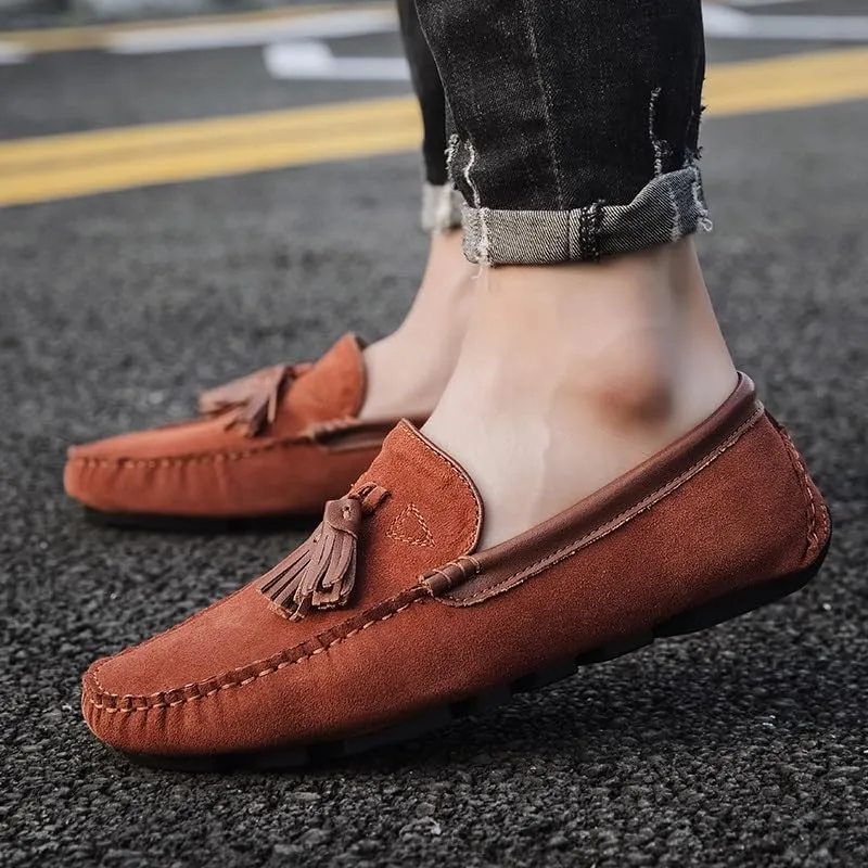 JIADELI Men's Loafers Shoes Solid Color Breathable Moc Toe with Tassel Driving Shoes Resistant Comfortable Lightweight Casual Slip On