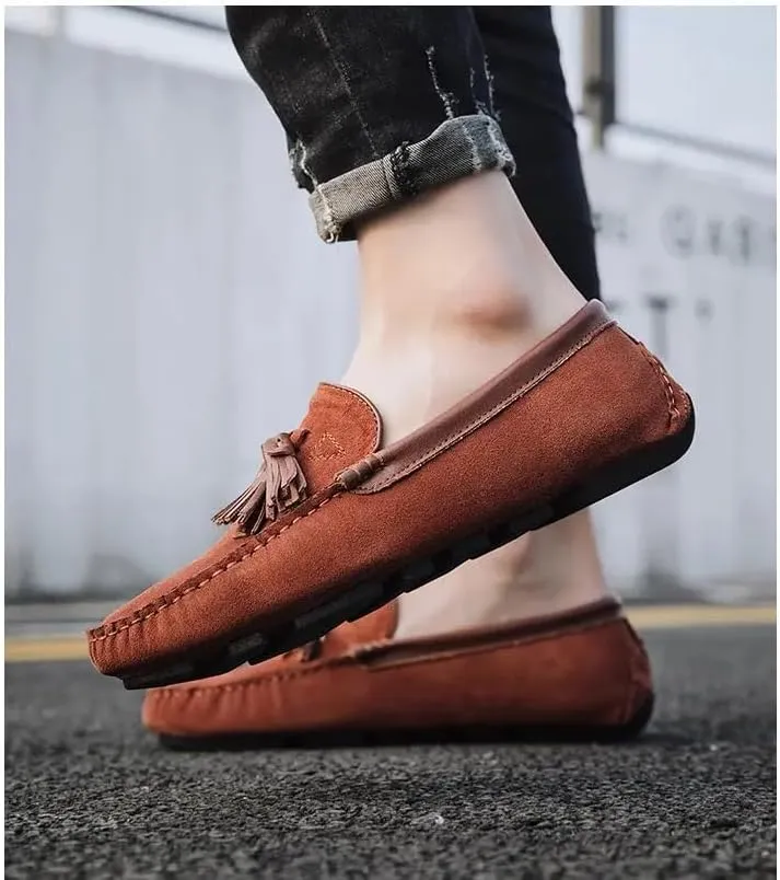 JIADELI Men's Loafers Shoes Solid Color Breathable Moc Toe with Tassel Driving Shoes Resistant Comfortable Lightweight Casual Slip On