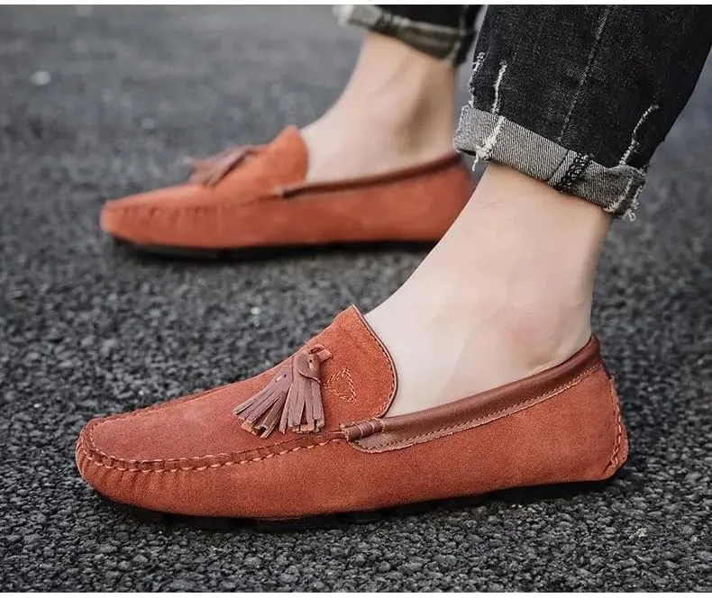 JIADELI Men's Loafers Shoes Solid Color Breathable Moc Toe with Tassel Driving Shoes Resistant Comfortable Lightweight Casual Slip On