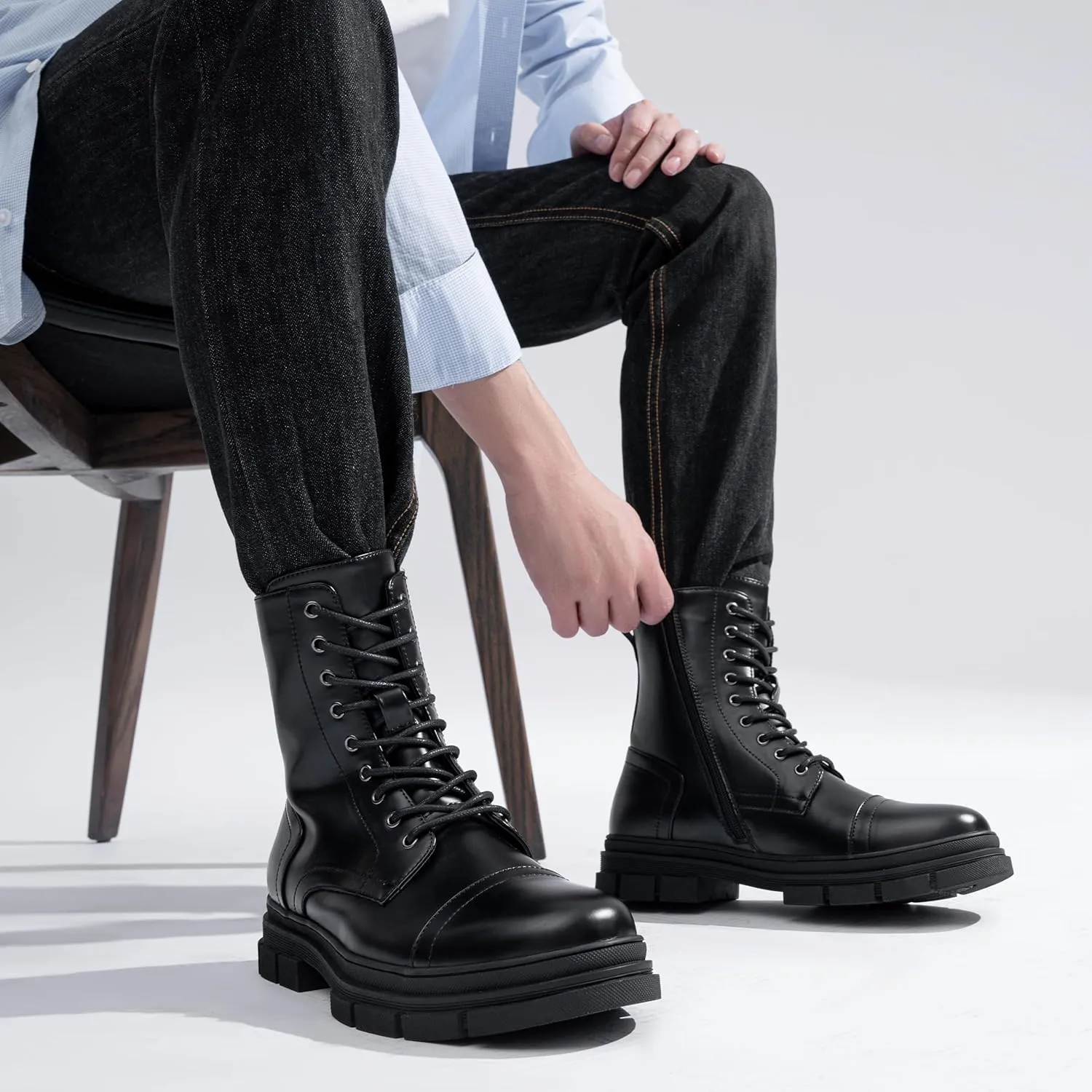 Jousen Men's Boots Fashion High Top Motorcycle Boots Waterproof Boots for Men