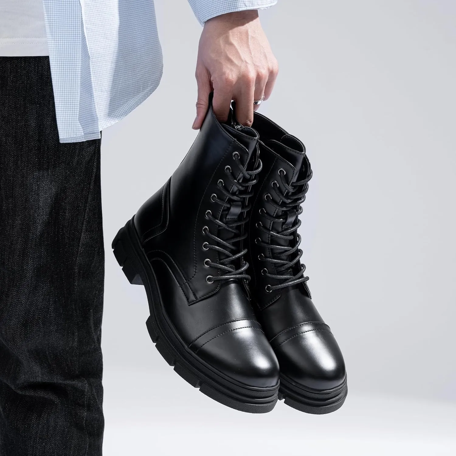 Jousen Men's Boots Fashion High Top Motorcycle Boots Waterproof Boots for Men