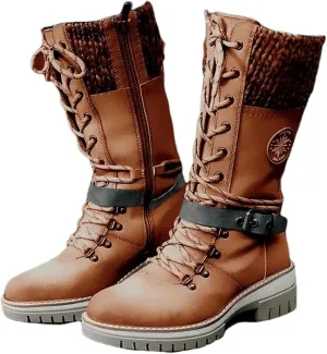 Ladmiple Combat Boots Womens Mid Calf Military Winter Boot Side Zipper Low Heel Motorcycle Riding Biker Western Ankle Booties