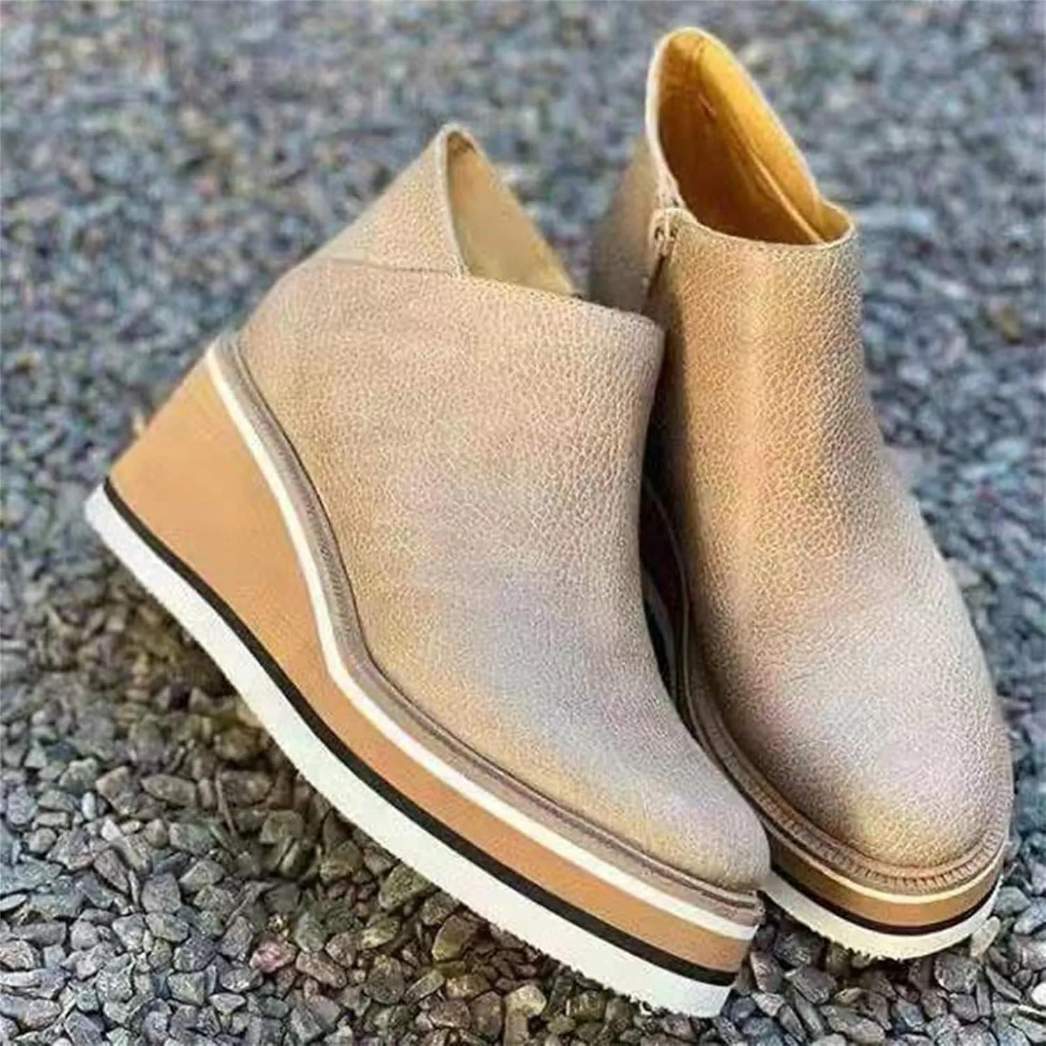 Ladmiple Wedge Boots For Women Wide Width Casual Fashion Low Wedge Heel Ankle Booties Dress Shoes Western Short Booties 2024