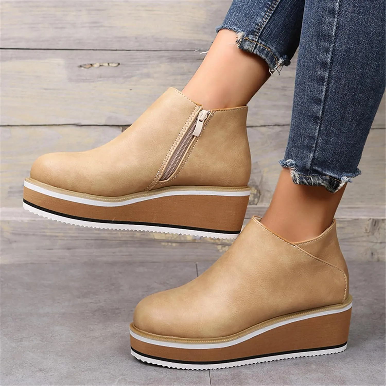 Ladmiple Wedge Boots For Women Wide Width Casual Fashion Low Wedge Heel Ankle Booties Dress Shoes Western Short Booties 2024