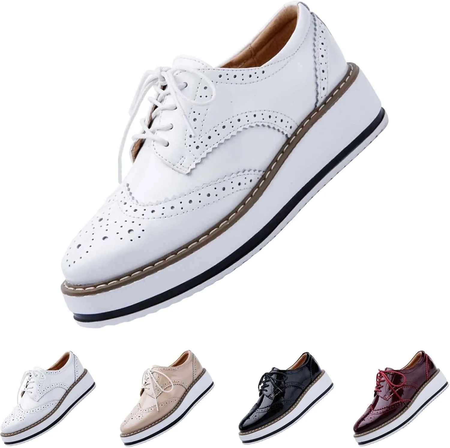 Leather Shoes for Women Glossy Shoes Comfortable Lightweight Slip On Work Flats Classic Lace-up Formal Oxford