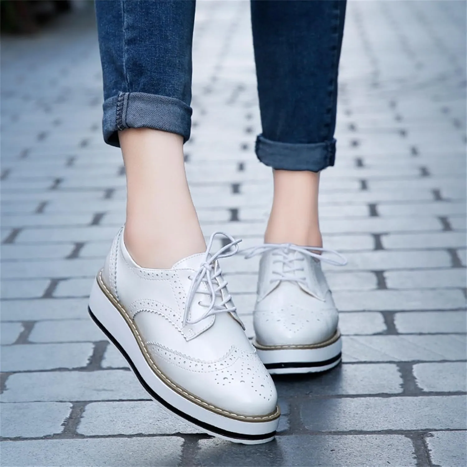 Leather Shoes for Women Glossy Shoes Comfortable Lightweight Slip On Work Flats Classic Lace-up Formal Oxford