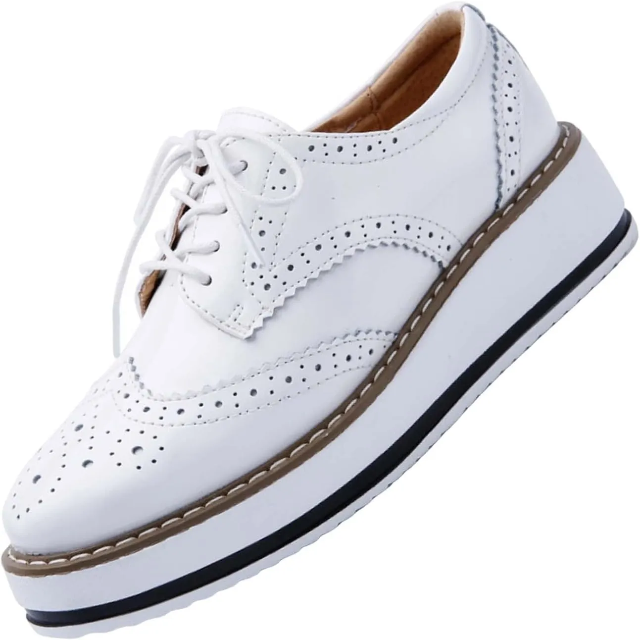 Leather Shoes for Women Glossy Shoes Comfortable Lightweight Slip On Work Flats Classic Lace-up Formal Oxford