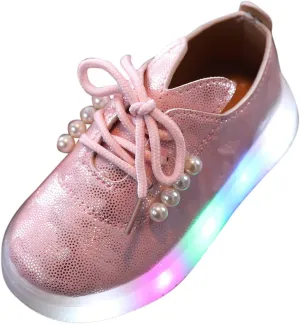 Light Up Shoes for Boys Girls Kids Tennis Sneakers Led Walking Shoes Toddler Flashing Tennis Sneakers with Pearl