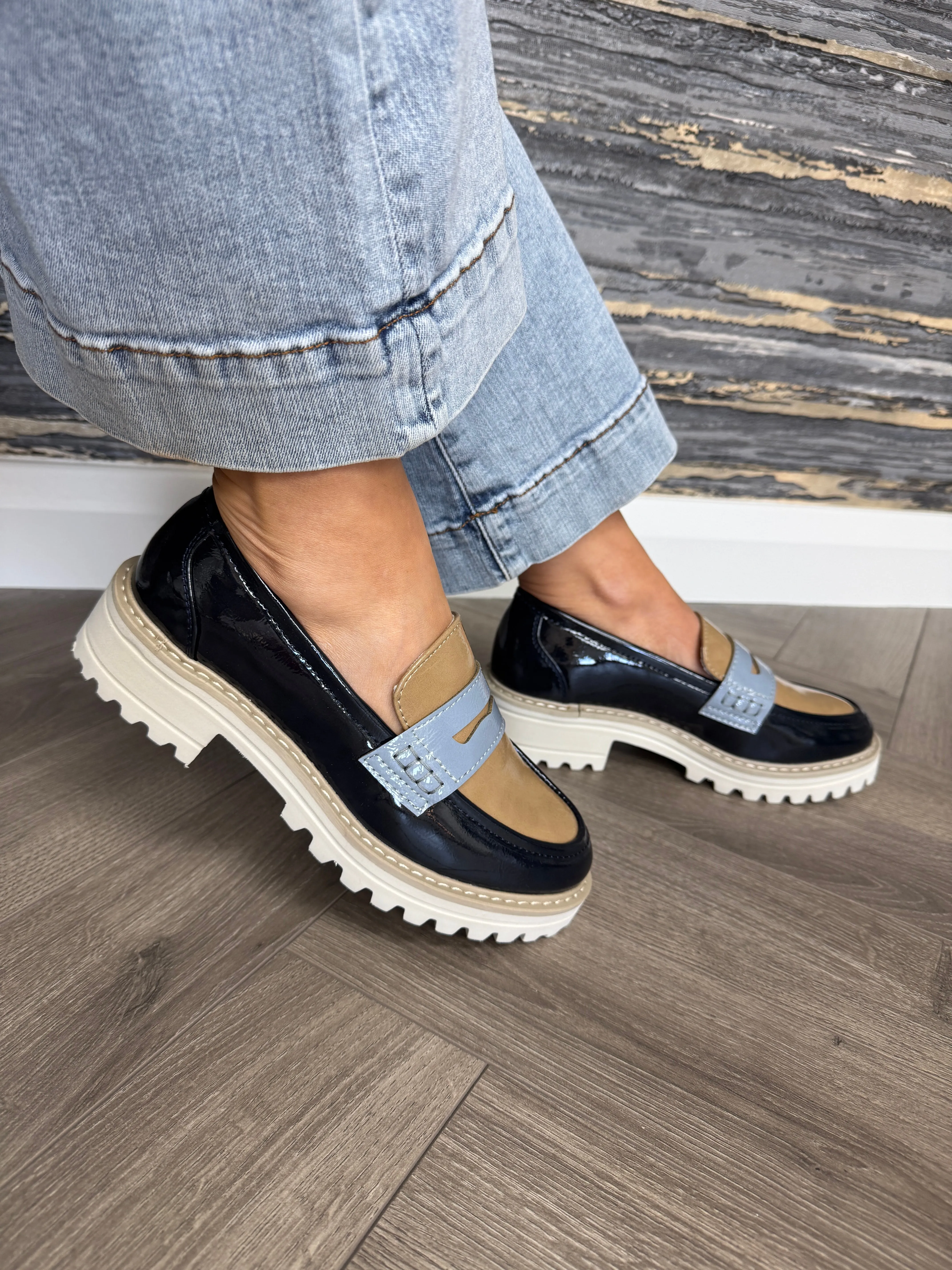 Lunar ‘Esme’ FLB112 Chunky Patent Loafer - Navy (L54)