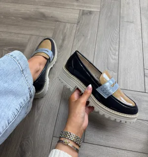 Lunar ‘Esme’ FLB112 Chunky Patent Loafer - Navy (L54)
