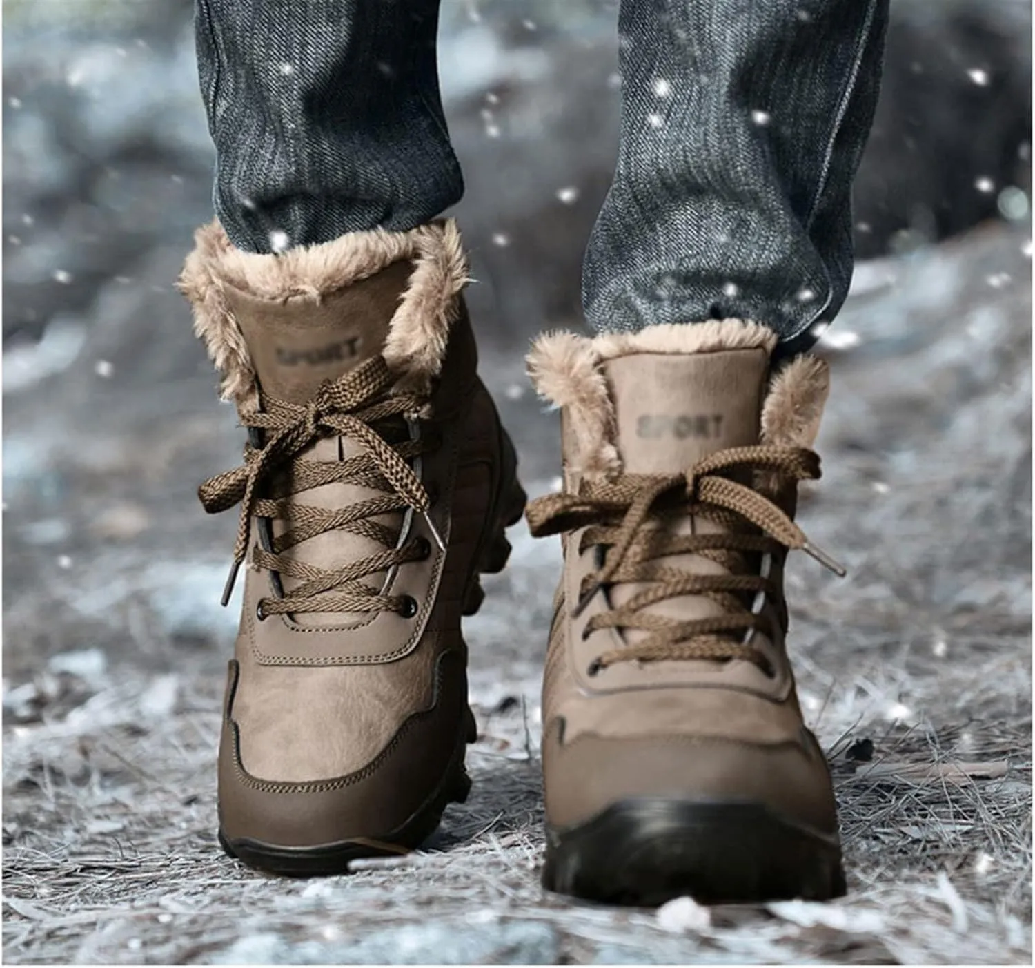 Mens Boots Thick plush warm snow boots, anti-skid and waterproof men's outdoor high top boots, hiking tactical boots, winter work shoes