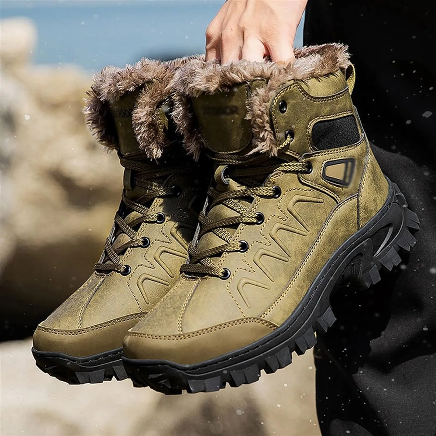 Mens Boots Winter men's boots Super warm fur men's snow boots Outdoor anti-skid rubber hiking boots Waterproof men's ankle boots