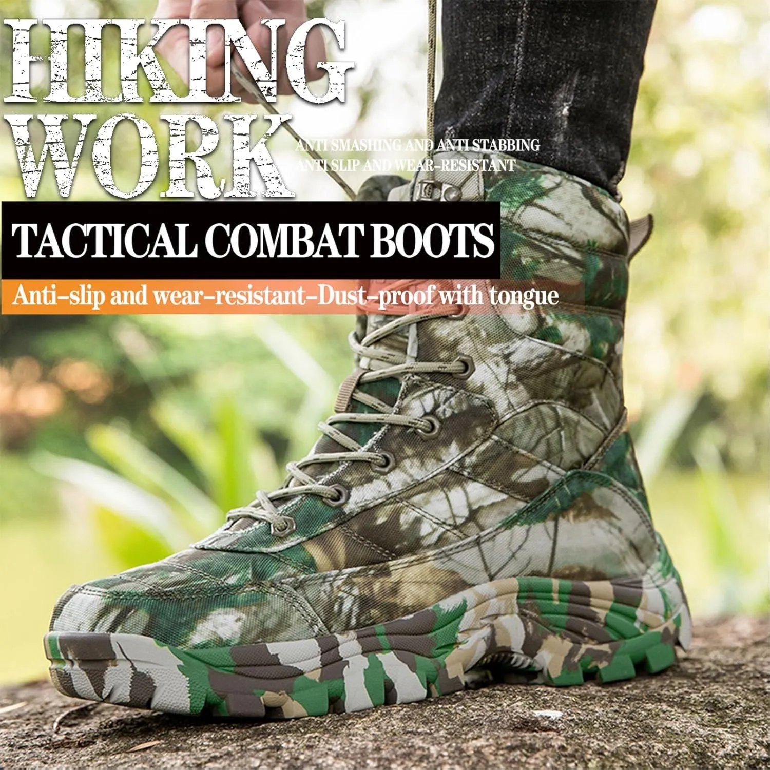 Mens Camo Tactical Combat Boots  Lightweight, Waterproof Hunting & Military Boots With Non-Slip Sole for Outdoor, Hiking & Work