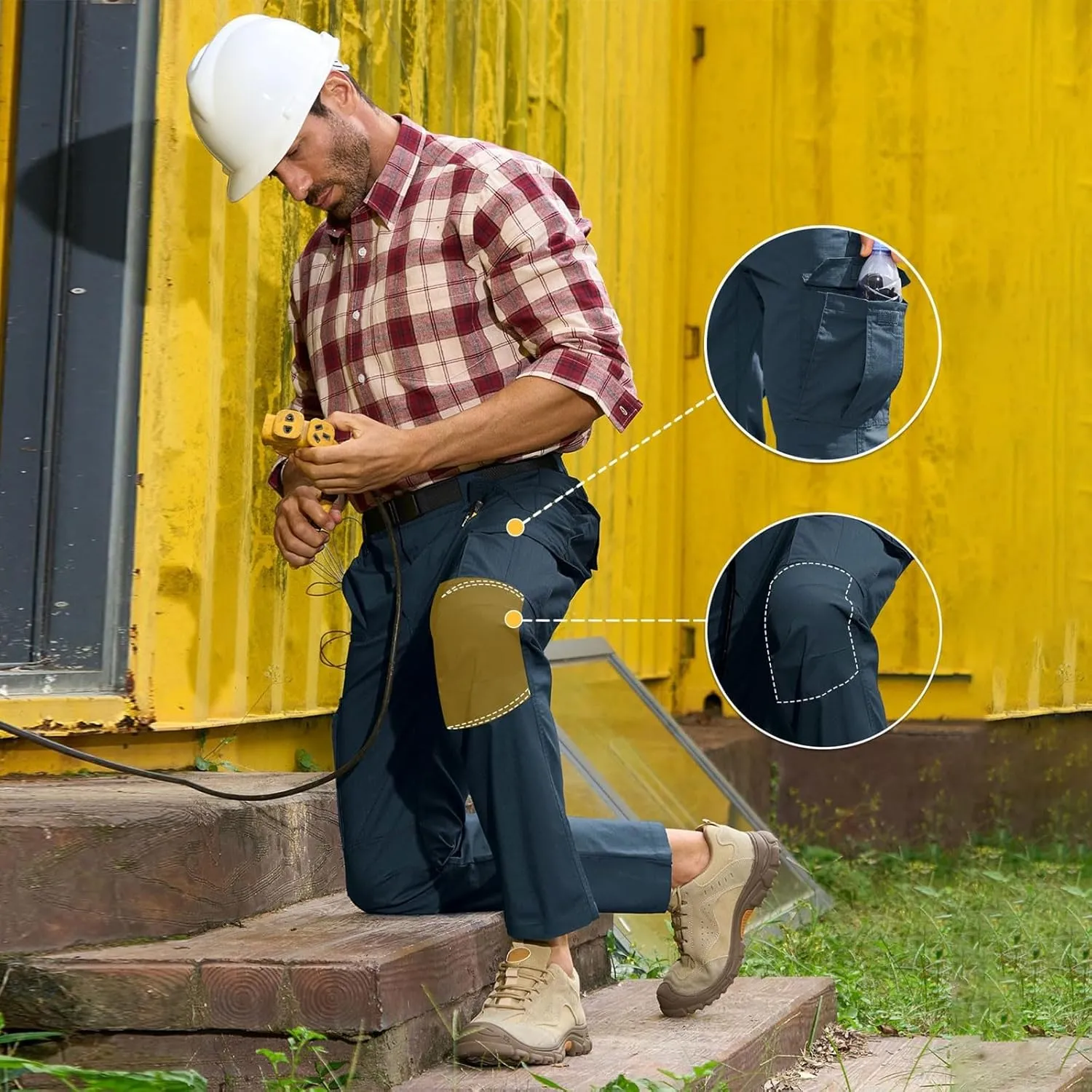 Mens Cargo Work Pants Ripstop Elastic Waist Stretch Joggers Waterproof Hiking Outdoor Pants with Utility Packets