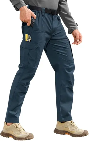 Mens Cargo Work Pants Ripstop Elastic Waist Stretch Joggers Waterproof Hiking Outdoor Pants with Utility Packets