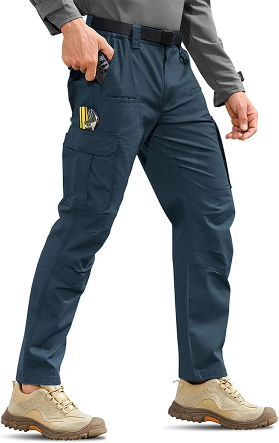 Mens Cargo Work Pants Ripstop Elastic Waist Stretch Joggers Waterproof Hiking Outdoor Pants with Utility Packets
