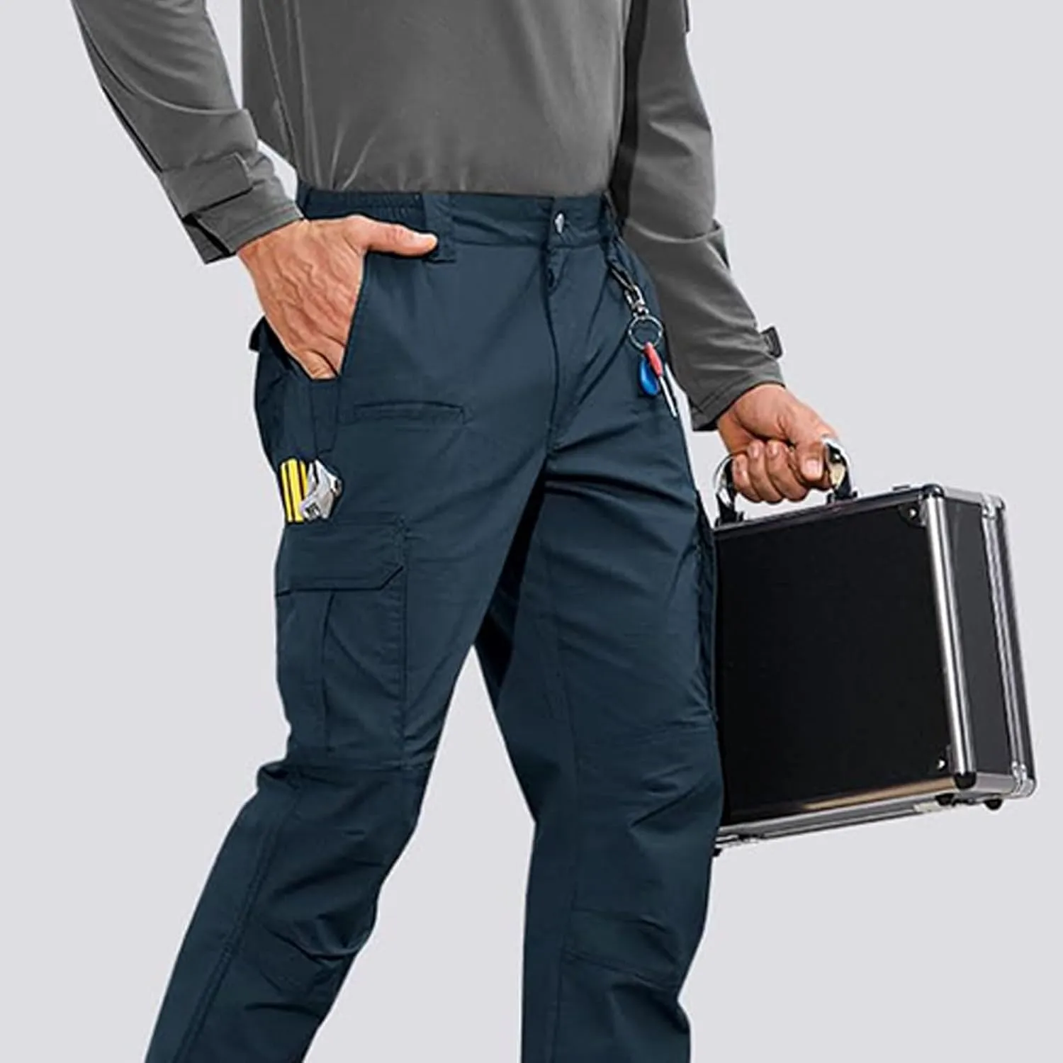 Mens Cargo Work Pants Ripstop Elastic Waist Stretch Joggers Waterproof Hiking Outdoor Pants with Utility Packets