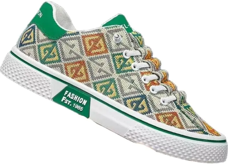 Men's Casual Printed Canvas Shoes, Fashionable Loafers, Flat Anti-Slip and wear-Resistant Sports Skateboards, Outdoor Daily wear