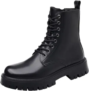Men's Chukka Boots Fashion Motorcycle Boots Leather Platform Lug Sole Ankle Boots Side Zipper Combat Boots For Men