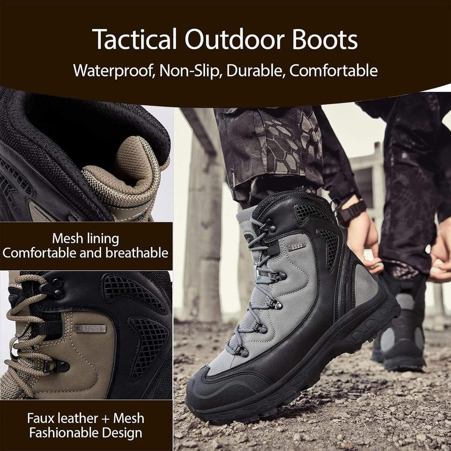 Men's Combat Tactical Hiking Boots | All-Terrain, Waterproof, Non-Slip for Hunting, Work and Outdoor