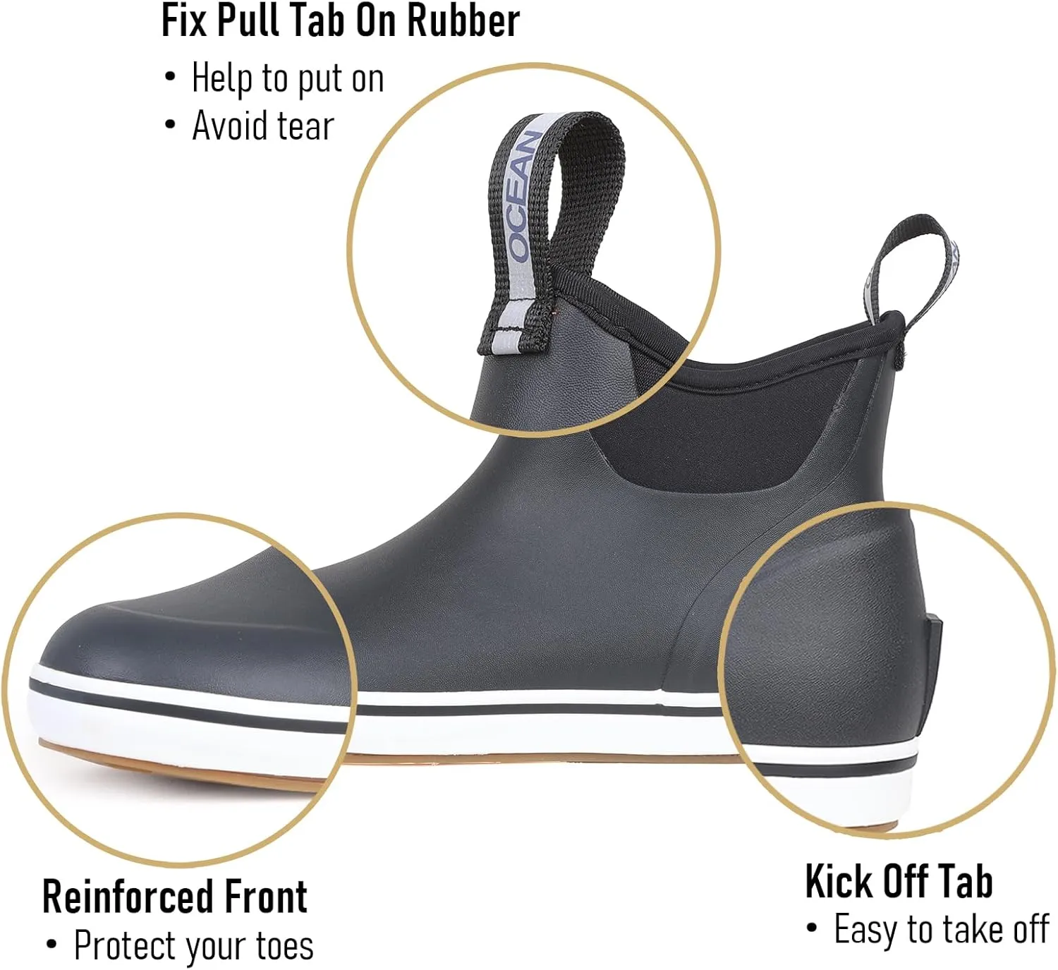 Men's Deck Boots Waterproof Anti-Slip Rubber Ankle Rain Shoes for Fishing Gardening Outing