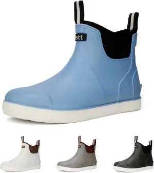 Men??s Deck Boots, Waterproof Men High Traction Fishing Boots, Lightweight Garden Rain Boots, Rubber Boots for Work Ankle, Durable Water Shoes for Boat