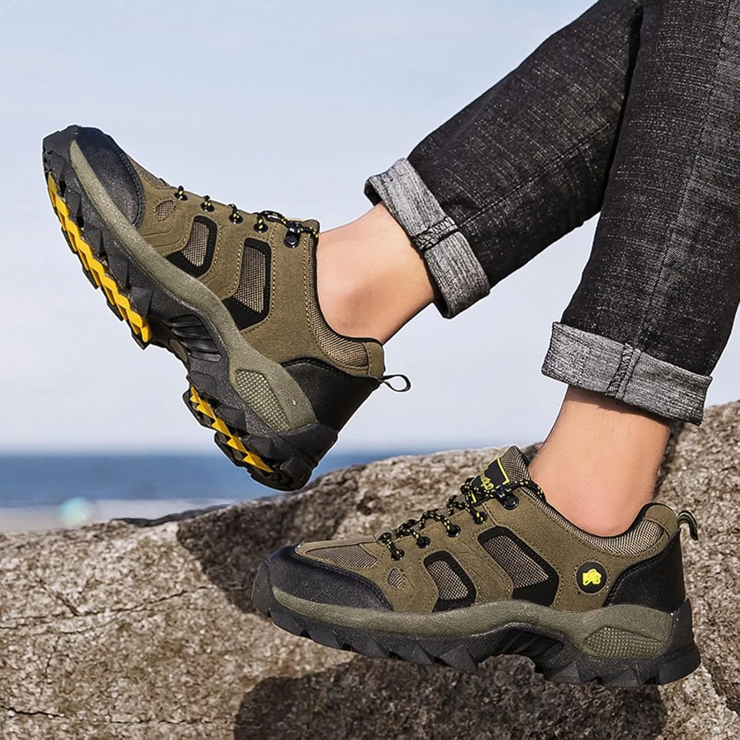 Men's Fashion Hiking Shoes Breathable Non-Slip Sneakers Hike Trekking Trails Work Shoe Lightweight Low Top for Outdoor Trailing Trekking Walking