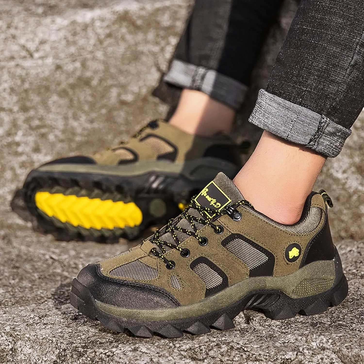Men's Fashion Hiking Shoes Breathable Non-Slip Sneakers Hike Trekking Trails Work Shoe Lightweight Low Top for Outdoor Trailing Trekking Walking