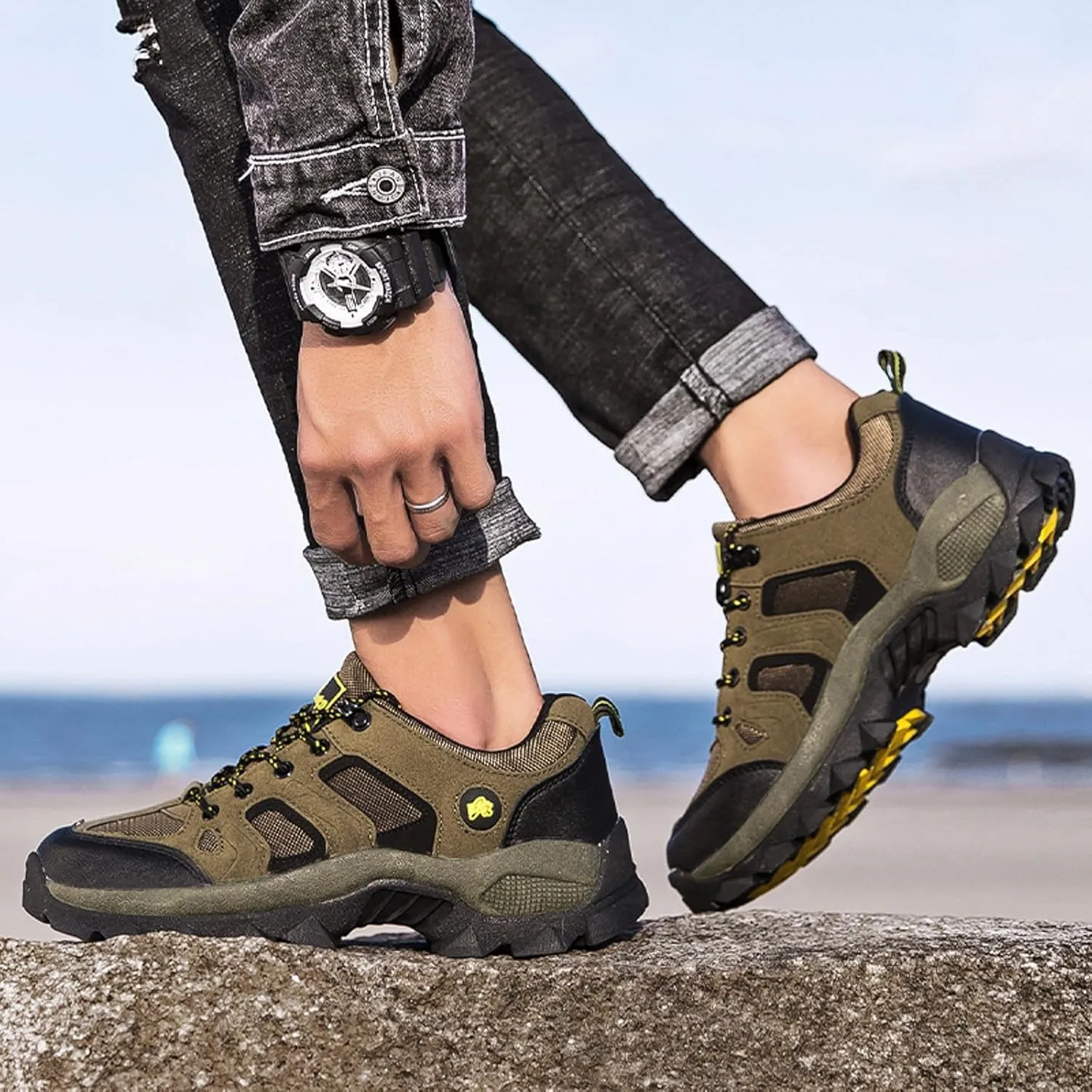Men's Fashion Hiking Shoes Breathable Non-Slip Sneakers Hike Trekking Trails Work Shoe Lightweight Low Top for Outdoor Trailing Trekking Walking
