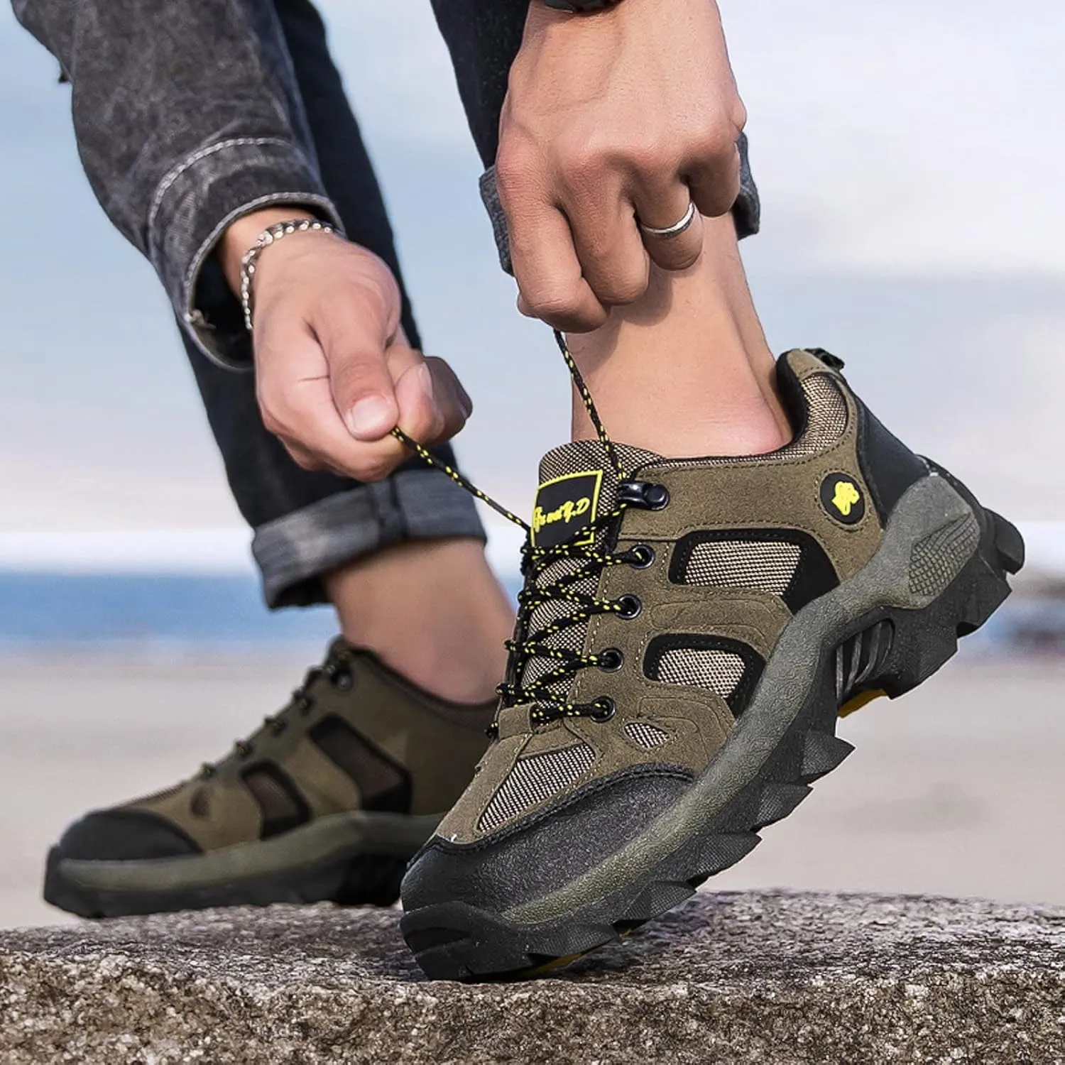 Men's Fashion Hiking Shoes Breathable Non-Slip Sneakers Hike Trekking Trails Work Shoe Lightweight Low Top for Outdoor Trailing Trekking Walking