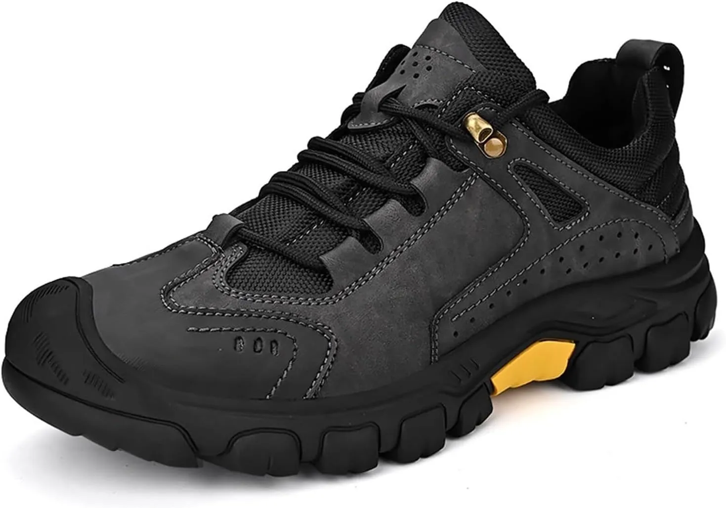 Men's Fashion Hiking Shoes Leather Lace Up Breathable Non-Slip Soft Low Top Wear-Resistant Lightweight Casual Walking Work Shoes for Outdoor Trailing Trekking