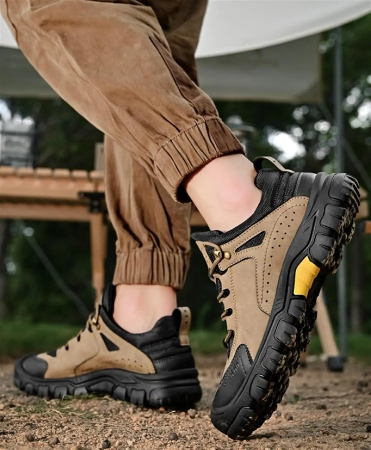 Men's Fashion Hiking Shoes Leather Lace Up Breathable Non-Slip Soft Low Top Wear-Resistant Lightweight Casual Walking Work Shoes for Outdoor Trailing Trekking