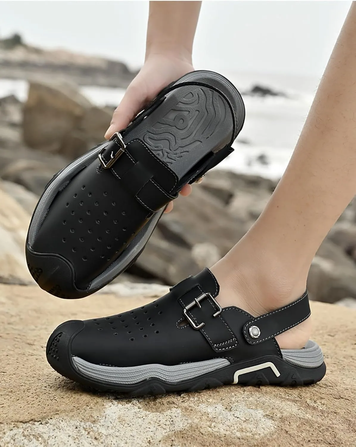 Men's Fashion Sports Sandals Adjustable Heel Slippers Outdoor Fisherman Pool Beach Shoes Hiking Climbing