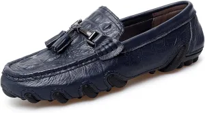 Mens Genuine Cowhide Leather Loafers Slip Ons, One - Step - on Shoes, Casual Driving and Business Suitable Flat Walking Moccasin Boat Shoes, Fashionable Wedding Slipper