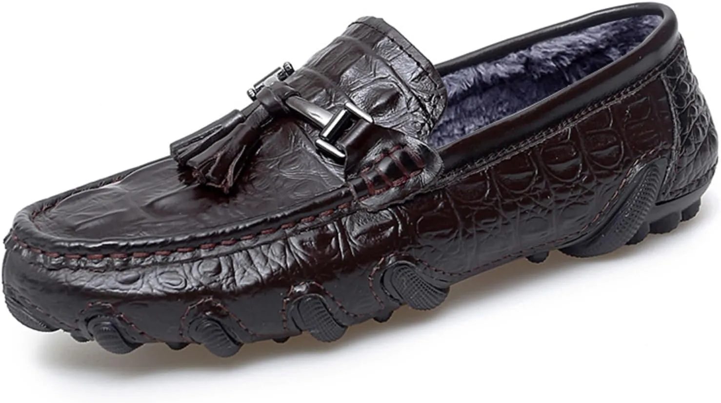Mens Genuine Cowhide Loafers Slip - Ons, Casual Driving Flat Walking Octopus - Styled Moccasin, Business Boat Shoes, Tassel Slipper, for Wedding