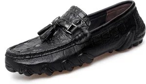 Mens Genuine Cowhide Loafers Slip - Ons, Casual Driving Flat Walking Octopus - Styled Moccasin, Business Boat Shoes, Tassel Slipper, for Wedding
