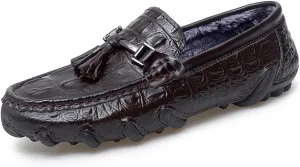 Mens Genuine Cowhide Loafers Slip - Ons, Casual Driving Flat Walking Octopus - Styled Moccasin, Business Boat Shoes, Tassel Slipper, for Wedding