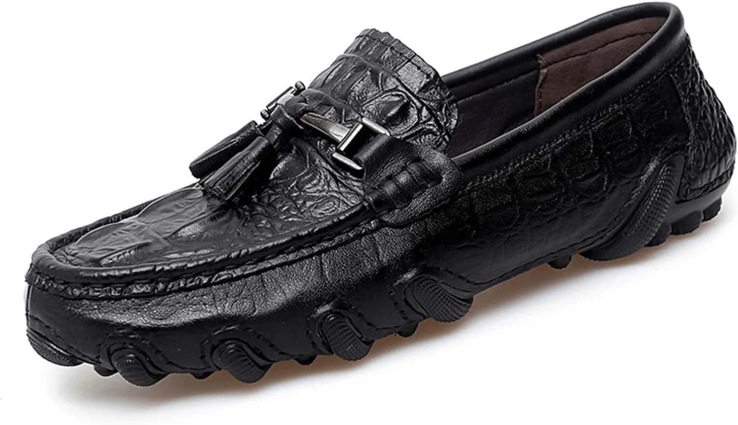 Mens Genuine Cowhide Loafers Slip - Ons, Casual Driving Flat Walking Octopus - Styled Moccasin, Business Boat Shoes, Tassel Slipper, for Wedding
